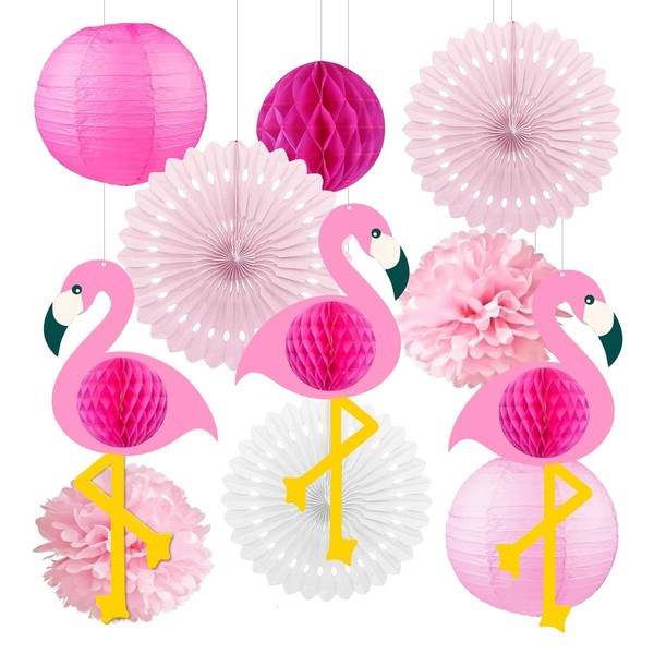 11 Pièces Tropical Flamingo Party Jolie Décoration, Papier Boule Nid d'abeille Décoration, Décoration de Fête Colorée pour les Fêtes les Anniversaires et les Carnavals, Deco Bapteme