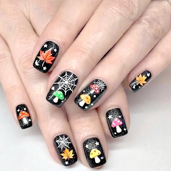 Vopintpy Fall Press on Nails Medium Thanksgiving Fake Nails with