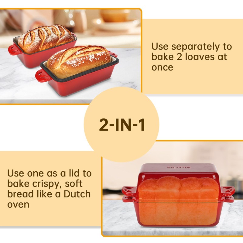 AILITOR 9x5 Enameled Cast Iron Loaf Pan with Lid -