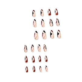 24 Pcs French Tip Press on Nails Medium Almond Nude Fake Nails Glitter Lines Designs Fall Nails Autumn Full Cover Glossy Stick on Nails Winter False Nails for Women and Girls Acrylic Artificial Nails