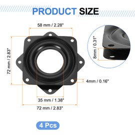 sourcing map 2Pcs 3" Bar Stool Swivel Replacement, 360° Rotation Lazy Susan Turntable, Square Ball Bearing Seat Swivel Base Mount Plate for Recliner Chair or Table, Black (72x8mm)