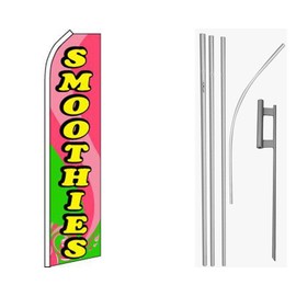 AES Smoothies Pink/Green Swooper Super Flag & 16ft Flagpole Kit/Ground Spike