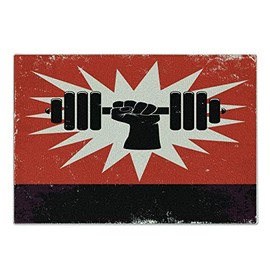Ambesonne Fitness Cutting Board, Grunge Display of Hand Lifting Dumbbell Effect Workout Vintage Design, Decorative Tempered Glass Cutting and Serving Board, Small Size, Vermilion Black Cream