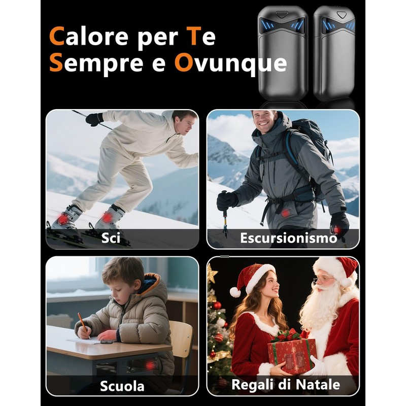 Scaldamani Ricaricabile, 2 Pezzi Scaldamani Elettrico USB con 3 Livelli