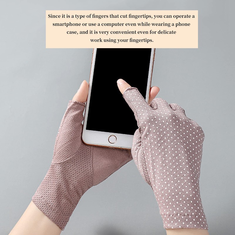 Tidyworm Women's UV Protection Gloves, Fingerless, Anti-slip, Smartphone Compatible, Short