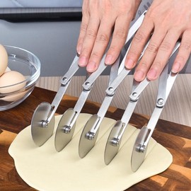 MTOMDY 5-Wheel Pastry Knife, Spaghetti And Noodle Slicer, Stainless Steel Pizza slicer, multiple pasta roller cutter tools, baking roller adjustable pizza knife slicer, splitter