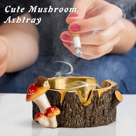Yiiwinwy Ashtray for Weed Smokers,Hedgehog Mushroom Cute Cigar Ashtray Outdoors with Stainless Steel Tray,Ashtrays for Smokers,Ash trays for Patio Garden Home Outdoor Indoor Decor