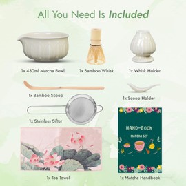 Matcha Tea Set Bamboo Whisk and Bowl，Green Tea Set,Ceremonial Matcha Kit, Gifts for (Pale Yellow)