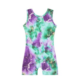 HOZIY - Maillot de gimnasia para niñas con pantalones cortos para niños pequeños, ciclismo, unicornio, arcoíris, dinosaurio, sirena, leopardo, flor galaxia, Mármol verde púrpura, 4-5T