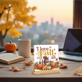 Hello Fall Acrylic Sign - Rustic Farmhouse Pumpkin Decor, Desk Shelf Thanksgiving Decoration, Acrylic Sign Plaque Table Desk Decor for Home Office Farmhouse Meeting Room Dining Room