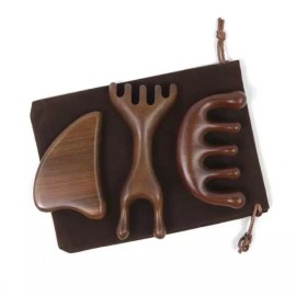 원목 괄사 마사지 세트 3종 림프 순환 얼굴 두피 전신 지압 홈케어 도구 Wooden Gua Sha Massage Set 3 Types Lymph Circulation Face Scalp Full Body Acupressure Home Care Tool