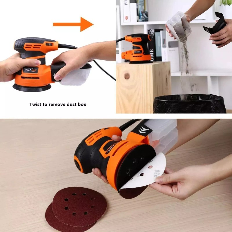 TACKLIFE 5-Inch Random Orbital Sander 3.0A w/ 12Pcs Sandpapers, 6