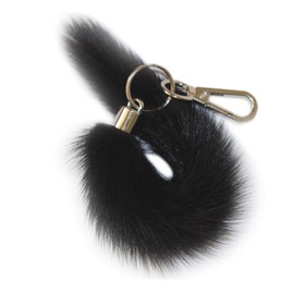 Fosrion Real Mink Marten Tail Fur Keychain (Black, 15cm, 1 Count)