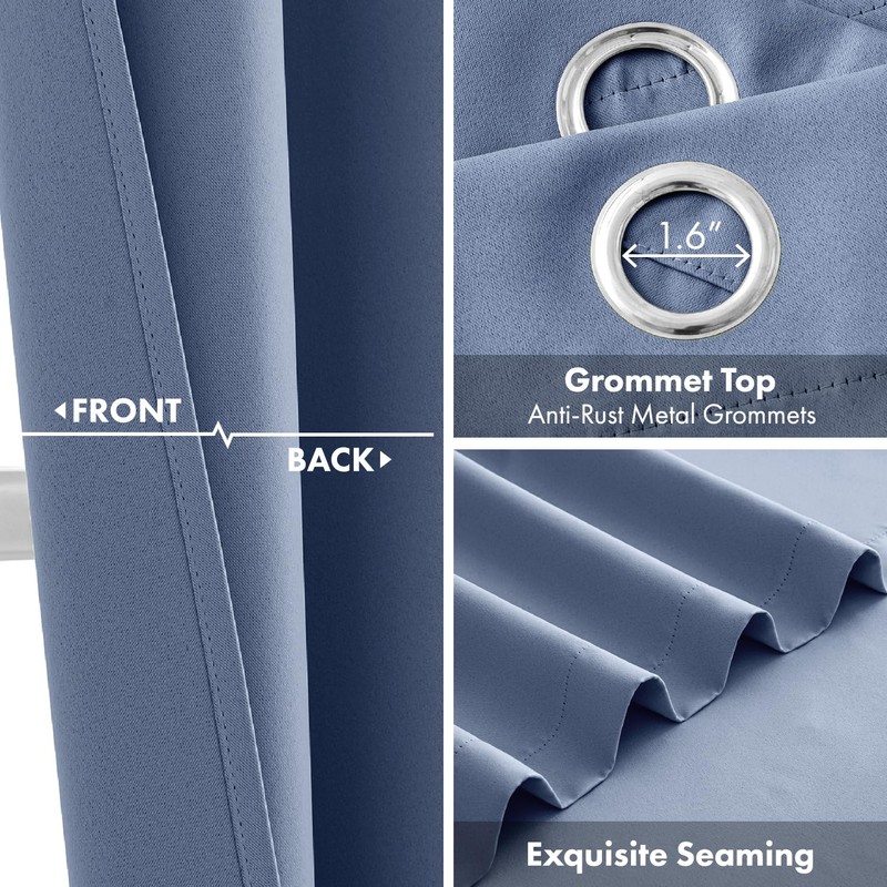 Short Denim Blue Blackout Kitchen Curtain W40 x L45 Inch