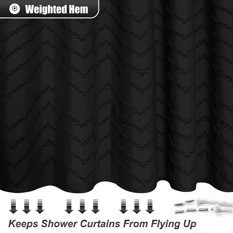 Extra Long Black Boho Shower Curtain 84 Inch Black Tufted