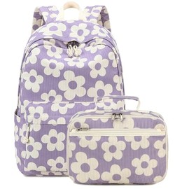 Bluboon Backpack for Girls Kids Preschool Backpack with Lunch Box Kindergarten Bookbag Toddler School Bags Set (Purple-Large Florar)
