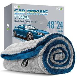 KKV Full-sized Drying Towel, 48x24“ Dual Sided Microfiber Car Cleaning Towel with Twisting Yarn Technique for SUVs, 1400GSM Super Absorbent, Scratch-free, Quick-dry, Machine Washable:_Dark Blue