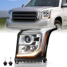 TUSDAR Headlights for 2015-2020 GMC YUKON SLT/SLE/XL SLT/SLE with LED DRL [Halogen OE Style] Projector Headlamp Replacement with Bulbs NOT FIT Denali Molel Left Driver Side
