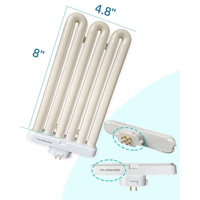 65Watt FML65/6500K Daylight Triple Tube Fluorescent Light Bulb, 4-Pin GX10Q-8