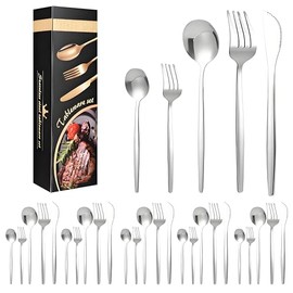 Juego de Cubiertos de Acero Inoxidable de 30 Piezas,Juego de Cubiertos Acero Inoxidable para 6 Personas,Incluye Cuchillos,Cucharas y Tenedores,Portáti