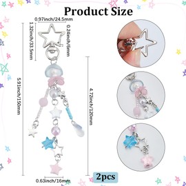 Beebeecraft 1 Box 2Pcs Star Keychain Resin Star Keyring Tassel Charm Pendants Key Chain with Alloy Swivel Clasps for Wallet Purse Handbag Car Keys Birthday Christmas Party Favor