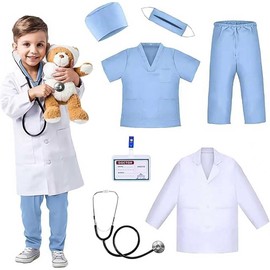 disfraz de doctor para niña y niño - traje médico infantil 3-7 años, ideal para fiestas, halloween y juegos educativos, incluye accesorios, disfraz de veterinaria para niña (Azul, 130cm)