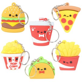 ArtCreativity Fast Food Keychains For Kids, Set of 6, Includes Soda, Pizza, Taco, Sandwich, Popcorn And French Fries, Cool Keychain Accessories, Keychains For Boys & Girls, Food Party Favors
