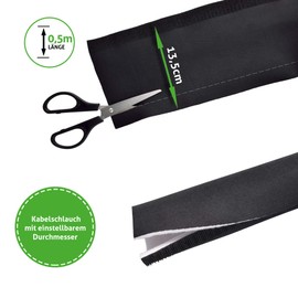 conecto Neoprene cable conduit with Velcro fastener, universal cable duct, cable management, cable organiser, cable guide, black/white, 0.5 m