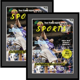 Goldfinch 2 Packs Sports Magazine Frames Displays Magazines Measuring 8.5 x 11.25 inches with Black Core Matting High Glossy Frame with Installed Hangers (2, Black Frame Black Mat)