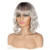 PORSMEER Short Pastel Wavy Bob Ombre Silver Wig with Fringe