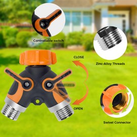 Hose Splitter 2 way，Faucet Diverter With Shut-Off Valve，Leakproof Washers 1 Tape As Gift，2 way Y Hose Connector，Used for Garden And Outdoor Faucet Splitters (Orange)