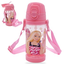 PLNVNVP Barbi Children's Drinking Bottle, 450 ml, with Straw, Princess Drinking Water Bottle, BPA-Free, Leak-Proof, Pink for Nursery, School, Outdoor Sports