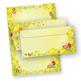 Easter Writing Paper Set Double Sided 25 Sets Without Window) Double Sided with Envelopes – : Includes 2 x Easter Postcards