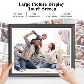 WiFi Digital Picture Frame 15-Inch Digital Photo Frame - Smart Digital Frame, FH1080P, Touch Screen, 32GB Memory, Motion Sensor, Remote Control, Send Pics and Video via App, Best Gift for Father’s Day