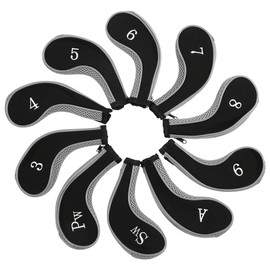 Golf Headgear, 10 Pieces Neoprene Waterproof Golf Clubs Iron Head Covers Putter Set Protective Cover Golf Accessories (Grey)