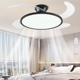 AHAWILL Retractable Ceiling Fan with Lights Remote Control,42'' Low Profile Ceiling Fan with Retractable Blades,Dimmable Full Spectrum,Modern Fandelier for Living Room Dinning Room Bedroom,Black