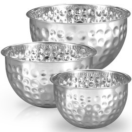 KLBWWA Hammered Finish Mixing Bowls, 3PCS Stainless Steel Mixing Bowl Set, Size 6.5, 4, 2.5QT, Perfect for Mixing and Serving Food