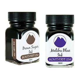 Monteverde 60ml Core Fountain Pen Ink Bottle (30ml Brown Sugar Ink Bottle G309BS, 30ml Malibu Blue Ink Bottle G309MU)
