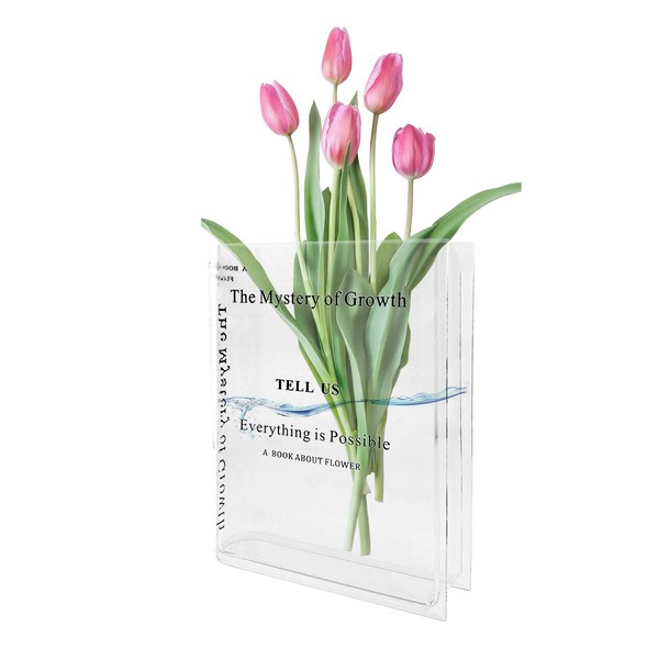 YEJAHY Book Vase, Acrylic Flower Vase, Clear Book Vase for Flowers, Transparent Crystal Modern Vase, Table Decorations Centerpiece, for Living Room, Office