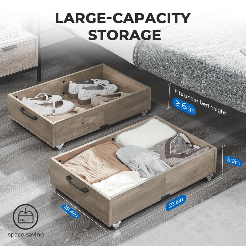 TIOPGHAD Under Bed Storage with Wheels, 2-Pack Under Bed Shoe