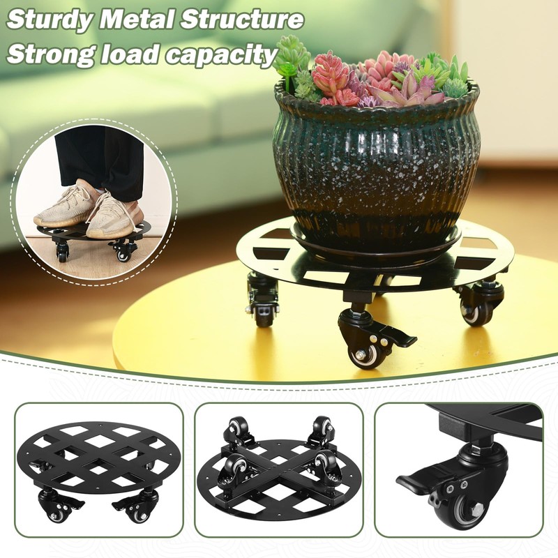 2 Packs Large Metal Plant Caddy with Wheels 13” Heavy-Duty