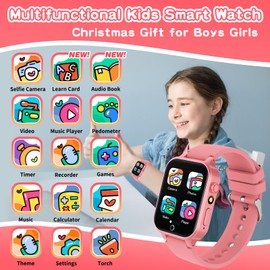 Kids Smart Watches Girls Age 6-12, 26 Games Touchscreen Kids Watch with Video Camera Music Player Learning Cards Audiostory Flashlight 12/24 hr Educational Toys Birthday Gifts for Girls Ages 6 7 8