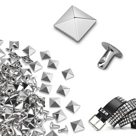 100Sets 10mm Square Rivets, Leather Rivets Metal Pyramid Spike Studs Rivet for Leather Wrists Boots Clothing Pet Collars Belt Bags Punk Bracelets Key Fob DIY Repair and Decoration (Silver)