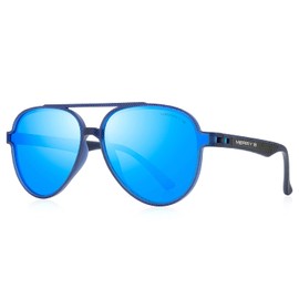 MERRY'S Unisex Polarized Sunglasses for lovers Lightweight TR90 Frame Square Sun Glasses for Men/Women (Blue Frame/Blue Mirror Lens/Blue Hinge, 57)