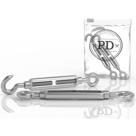 PD® Turnbuckle M5 stainless steel A4 (hook eyelet), awning tensioner, rust-free, rope tensioner with tension screw, tension hook for sail attachment, washing line and more, wire rope tensioner, 1