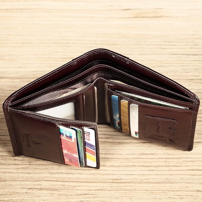 MANBANG Luxury Men Wallet Genuine Cow Leather Male RFID Trifold