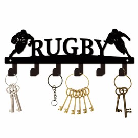 CREATCABIN Sports Key Rack Decorative Coat Rack Wall Mount Rugby Black Metal Towel Holder Hanger Organizer with 6 Hooks Wall Mounted for Entryway Living Room Clothes Space Saving Decor 10.6 x 3.9 Inch