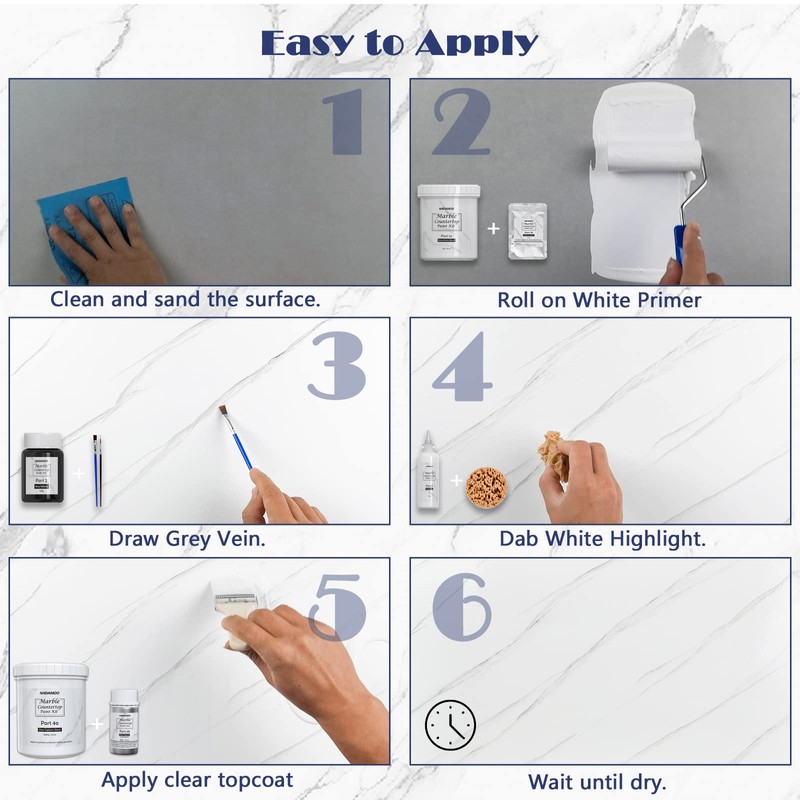 NADAMOO White Marble Countertop Paint Kit for Kitchen Bathroom, Counter