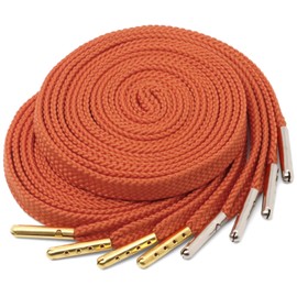 YJRVFINE Solid Flat Shoe Laces: Metal Tips Thick Shoelaces for Sneakers Orange 55 Inch 2 Pair