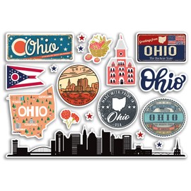 A5 Sticker Sheet Ohio Landmarks Vinyl Stickers - America States USA American Airport Stamps Skyline Flag Map Travel Holiday Scrapbooking City Luggage #79173